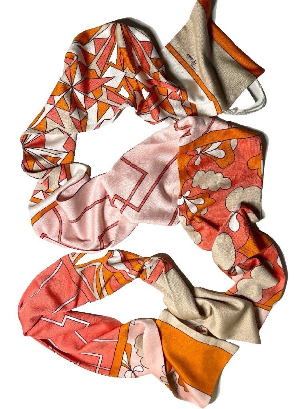 Emilio Pucci Silk Jersey Skinny Scarf NWT Pink Orange Geometric Made in Italy